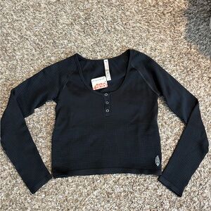 Free People Bail Out Black Long Sleeve Crop Top